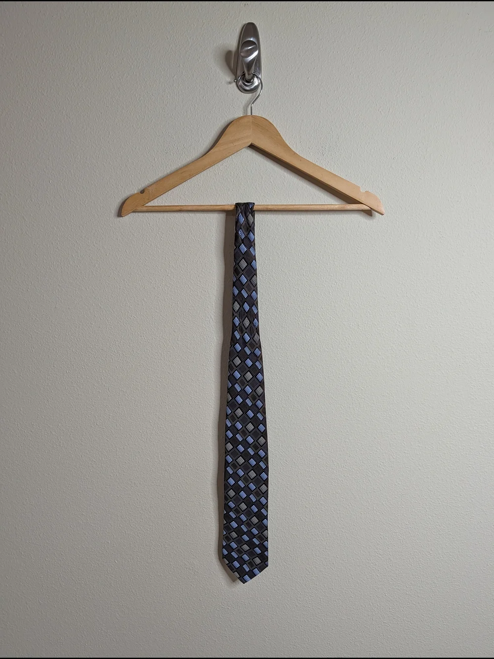 Paul Dione 100% Silk Tie | Brown & Blue Diamond‎ Grid